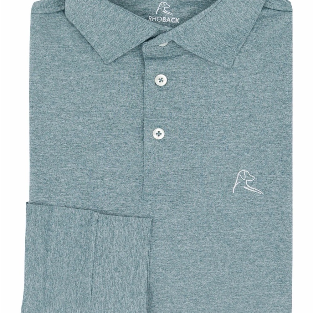 Rhoback Men's Heathered Ponderosa Green Long Sleeve Polo